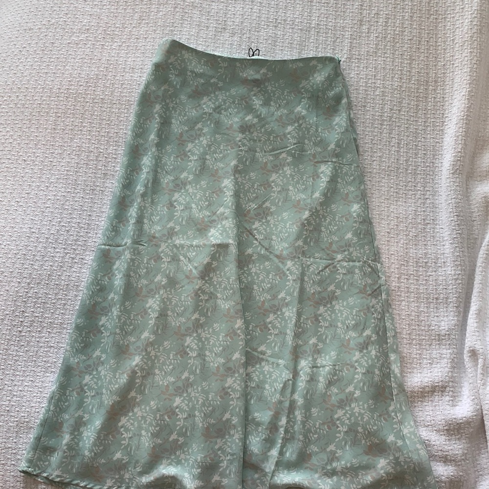 Green floral midi skirt